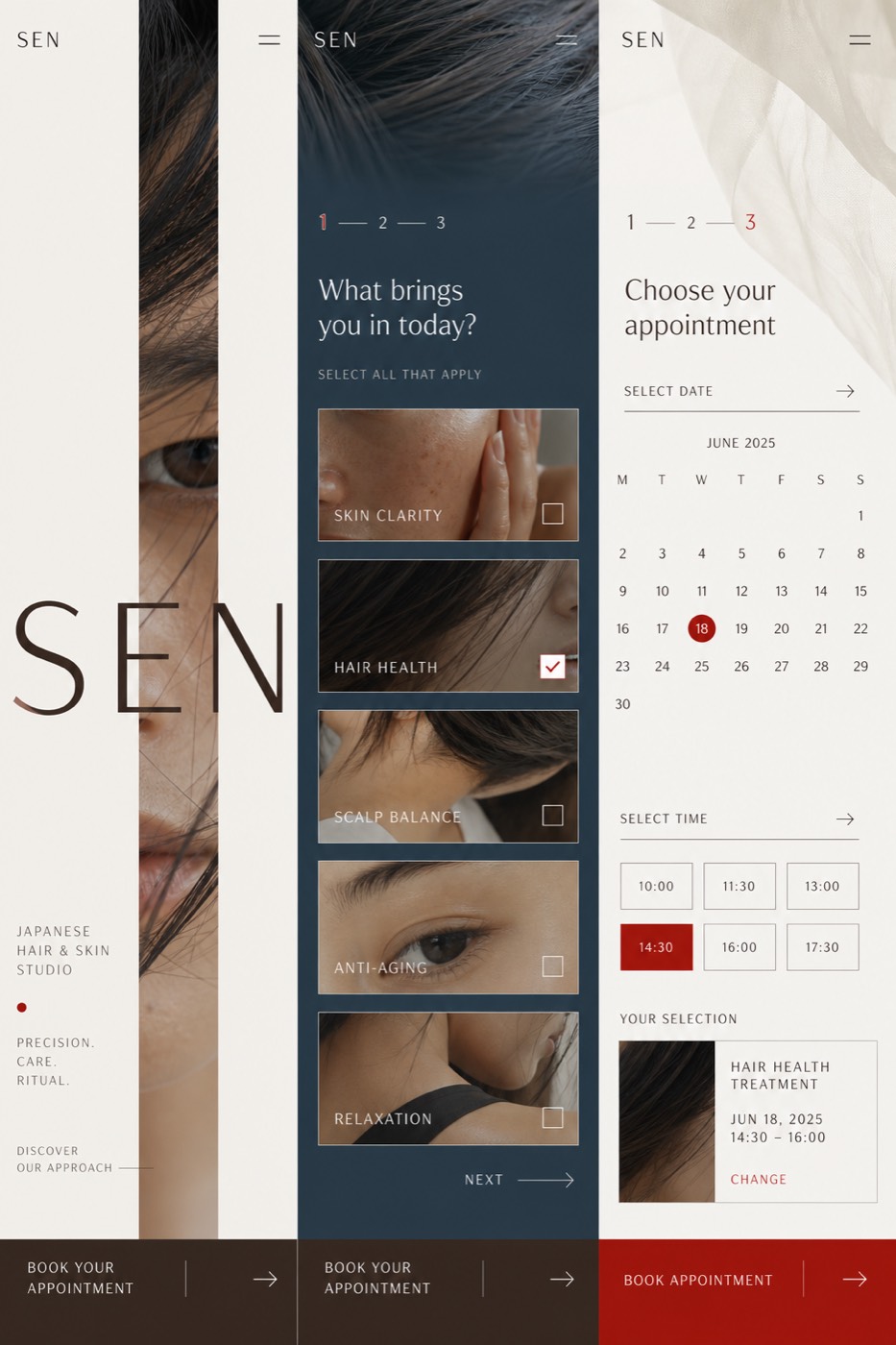 美容スタジオSENのスマホ予約サイト案