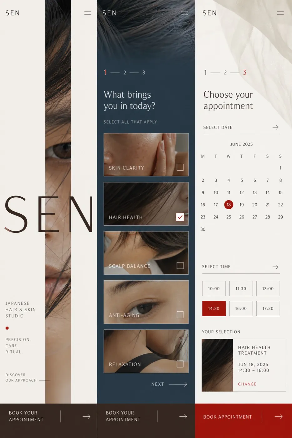 美容スタジオSENのスマホ予約サイト案
